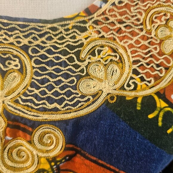 Handmade Y2K African 2-Pc Set Women Sz M/L Embroidery Ankara Tunic + Midi Skirt - Picture 8 of 9